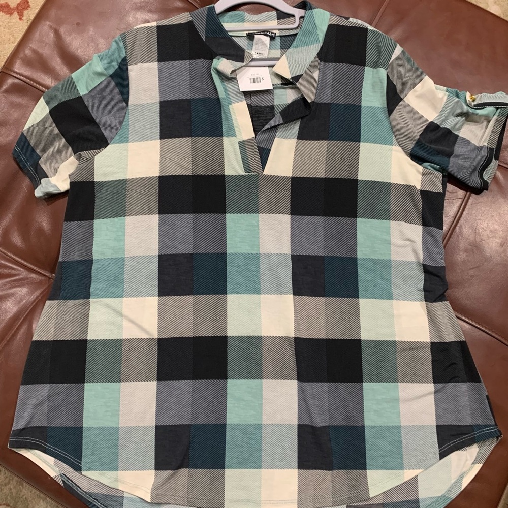 HEIMISH USA Blue and Cream Plaid Shirt